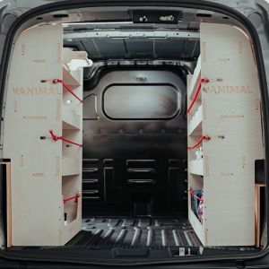 Rear van view of the Ford Transit Connect 2014- SWB NS Rear and Full-Length Driver Side Racking (Pair)