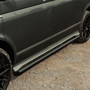Close-up view of the VW Transporter T5 & T6 SWB Black Side Bars