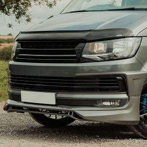 Close-up view of the VW Transporter T6 2015-2019 Gloss Black 3pce Lower Grille Set without Radar