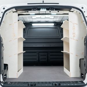 Rear van view of the VW ID Buzz Cargo Double Rear Toolbox Shelving Van Racking 