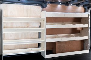 Side van view of the Ford Transit Custom 2012-2023 L2 Full Driver Side Racking and Shelving XXL 