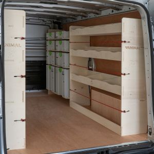 OS side view of the Fiat Talento 2016-2021 LWB Triple Racking System with x4 Festool Shelves
