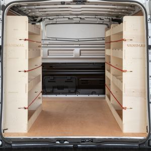 Rear van view of Nissan NV300 LWB L2 2016- Double Rear and Front Racking Units (Triple Pack)