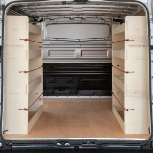 Rear van view of Nissan NV300 LWB L2 2016- NS and OS Double Rear Racking (Pair)