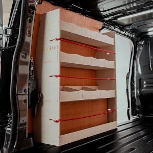Rear van side angle view of the Nissan Primastar 2001-2014 LWB NS Rear Racking