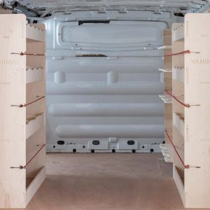 Nissan Primastar LWB L2 2001-2014 Double Rear and Front Festool Ply Racking (Triple Pack) Rear Van View