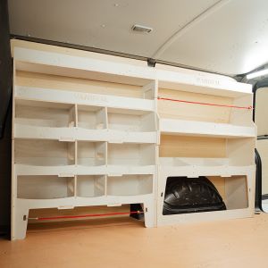 Side angle view of the Vauxhall Vivaro B 2014-2019 Driver Side Ulti-Rack Van Racking V3