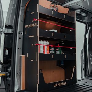 Side angle view of the Toyota Proace City 2018- SWB L1 NS Rear Hexaboard Racking