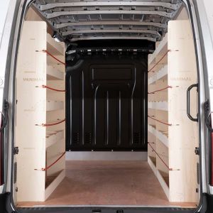 Rear van view of Nissan NV400 LWB L3 Double Rear and Front Racking (Triple Pack)
