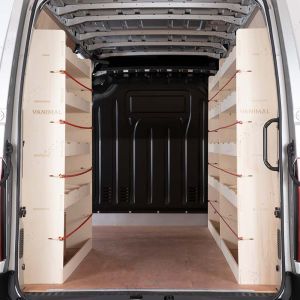 Rear van view of Nissan NV400 MWB L2 Double Rear and Front Racking (Triple Pack)
