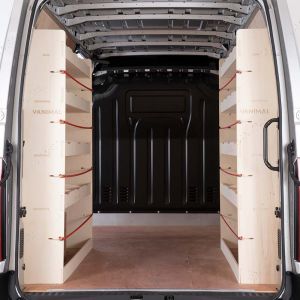 Rear van view of Renault Master LWB L3 NS and OS Double Rear Racking Units (Pair)