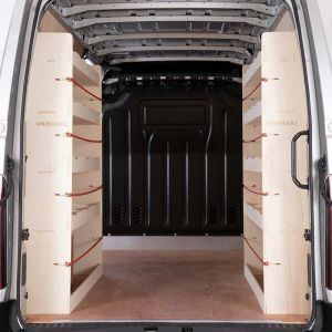 Rear van view of Nissan NV400 MWB L2 NS and OS Double Rear Racking Units (Pair)