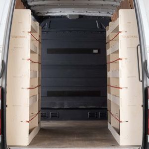 Rear van view of VW Crafter LWB L3 2006- Double NS and Double OS Rear Racking (4 Pack)
