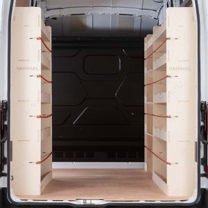 Rear van view of Renault Master LWB L3 Double Rear, Front Toolbox and Infill Racking (4 Pack)