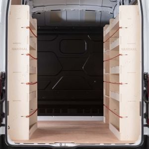 Rear van view of Vauxhall Movano LWB L3 2010-2021 Double Rear, Front Toolbox and Infill Racking (4 Pack)