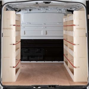 Rear van view of the Fiat Talento 2016-2021 SWB Triple Van Racking System (Multi-Compartment)