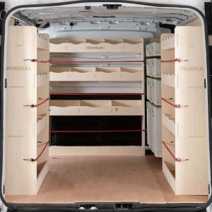 Rear van view of the Fiat Talento 2016-2021 LWB Double Rear, Front Festool and Bulkhead Racking (4 Pack)
