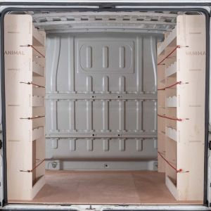 Back van view Peugeot Boxer SWB Double Rear Racking and Front Toolbox Units (Triple Pack)
