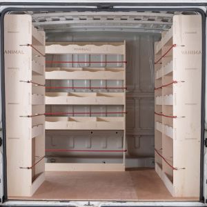 Back van view of Fiat Ducato SWB Double Rear, Front and Bulkhead Plywood Racking Units (4 Pack)