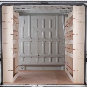 Back view in van of Citroen Relay SWB Double Rear and Front Racking (Triple Pack)

