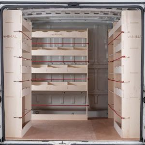 Back van view of Citroen Relay SWB L1 2006- Double Rear, Front Toolbox and Bulkhead Racking (4 Pack)
