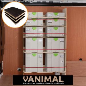 Side van view of the Transit Mk8 Hexaboard Front Festool Systainer Shelving Rack