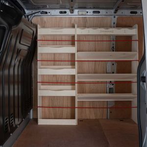 Side van view of Renault Master LWB L3 Front Toolbox and Infill Racking
