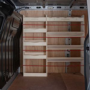 Side van view of Vauxhall Movano LWB L3 Front Toolbox and Infill Racking
