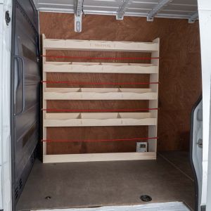 Side van view of Mercedes Sprinter 2006- OS Front Racking and Shelving Unit

