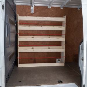 Side van view of Mercedes Sprinter 2006- OS Front Racking and Shelving Unit
