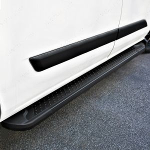 Close-up view of the Ford Transit Custom 2012-2023 SWB Black Side Steps 