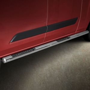 Ford Transit Custom 2012-2018 LWB Polished Stainless Steel Side Bars with Checker Plate Steps 