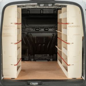 Rear van view of Ford Transit Connect 2014- LWB L2 OS and NS Rear Racking Plus Toolbox (Triple Pack)
