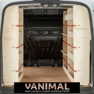 Rear van view of Ford Transit Connect 2014- LWB L2 OS and NS Rear Racking Plus Toolbox (Triple Pack)
