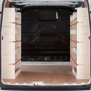 Ford Transit Custom SWB L1 Triple Racking Units (V4) back view in the van