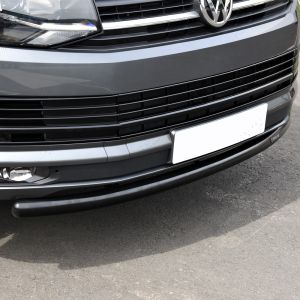 Close-up view of the VW Transporter T6 2015-2019 Gloss Black 3pce Lower Grille Set without Radar