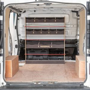 Rear van view of the Renault Trafic 2014- Hexaboard Bulkhead Racking
