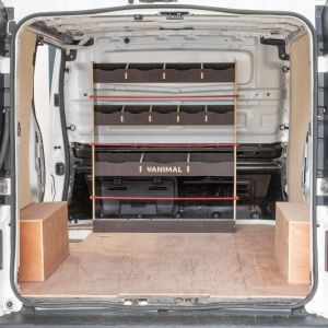 Rear van view of the Renault Trafic 2014- Hexaboard Bulkhead Racking
