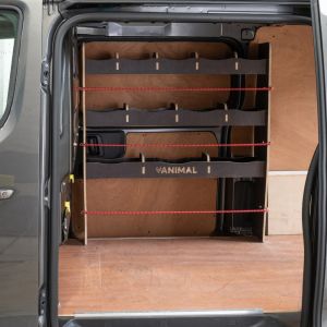 Side van view of the Vauxhall Vivaro B L1 L2 Hexaboard Front Racking and Shelving