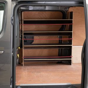 Side van view of the Renault Trafic 2014- Hexaboard Front Toolbox Shelving Racking