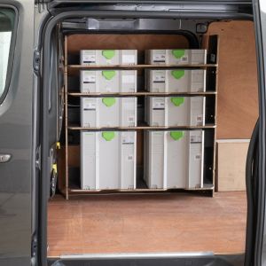 Side van view of the Toyota Proace 2016- Hexaboard Front Festool Systainer Racking with 4 Shelves
