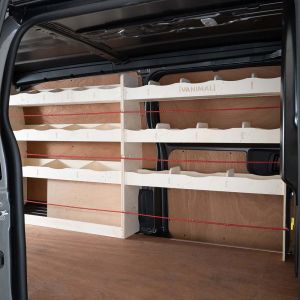 Side van view of Citroen Dispatch SWB L1 2016- Full Left Side Multi-Compartment Ply Racking
