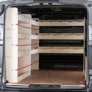 Rear van view of Toyota Proace SWB L1 2016- NS Rear Racking and Bulkhead/Front LH L-Rack