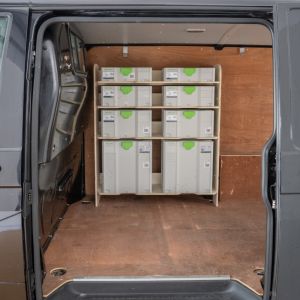 VW Transporter T6 T6.1 L1 Front Festool Systainer Ply Shelving Racking Side Door View