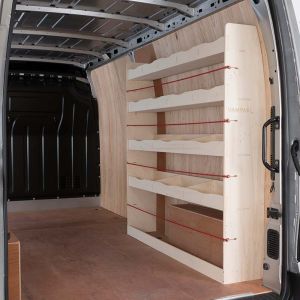 OS side view of the Nissan NV400 LWB OS Rear Racking and Shelving