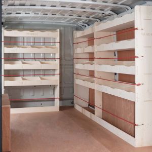 OS side view of the Citroen Relay 2006- SWB Full Driver Side and Bulkhead Ply Racking (Triple Pack)