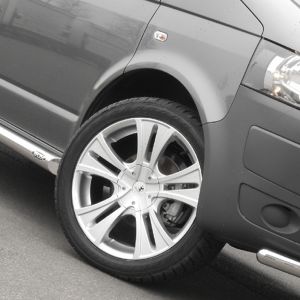 Close-up view of the VW Transporter 20x8.5 Voyage Silver Alloy Wheel