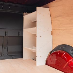 Rear van side angle view of the VW Caddy Cargo 2021- OS Front Toolbox Van Racking