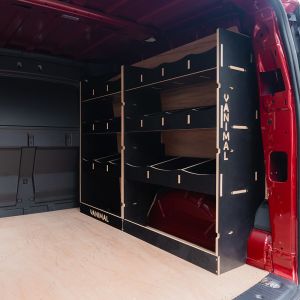 Rear van side angle view of the Ford Transit Connect SWB 2024- Driver Side Hexaboard Van Racking