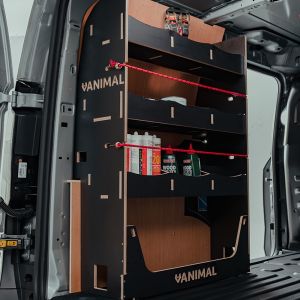 Black hexaboard van racking for Renault Kangoo 2022 L1 NS rear